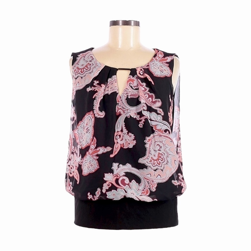 🌺 7th Avenue Paisley Red Print Layered Sleeveless Blouse Size M